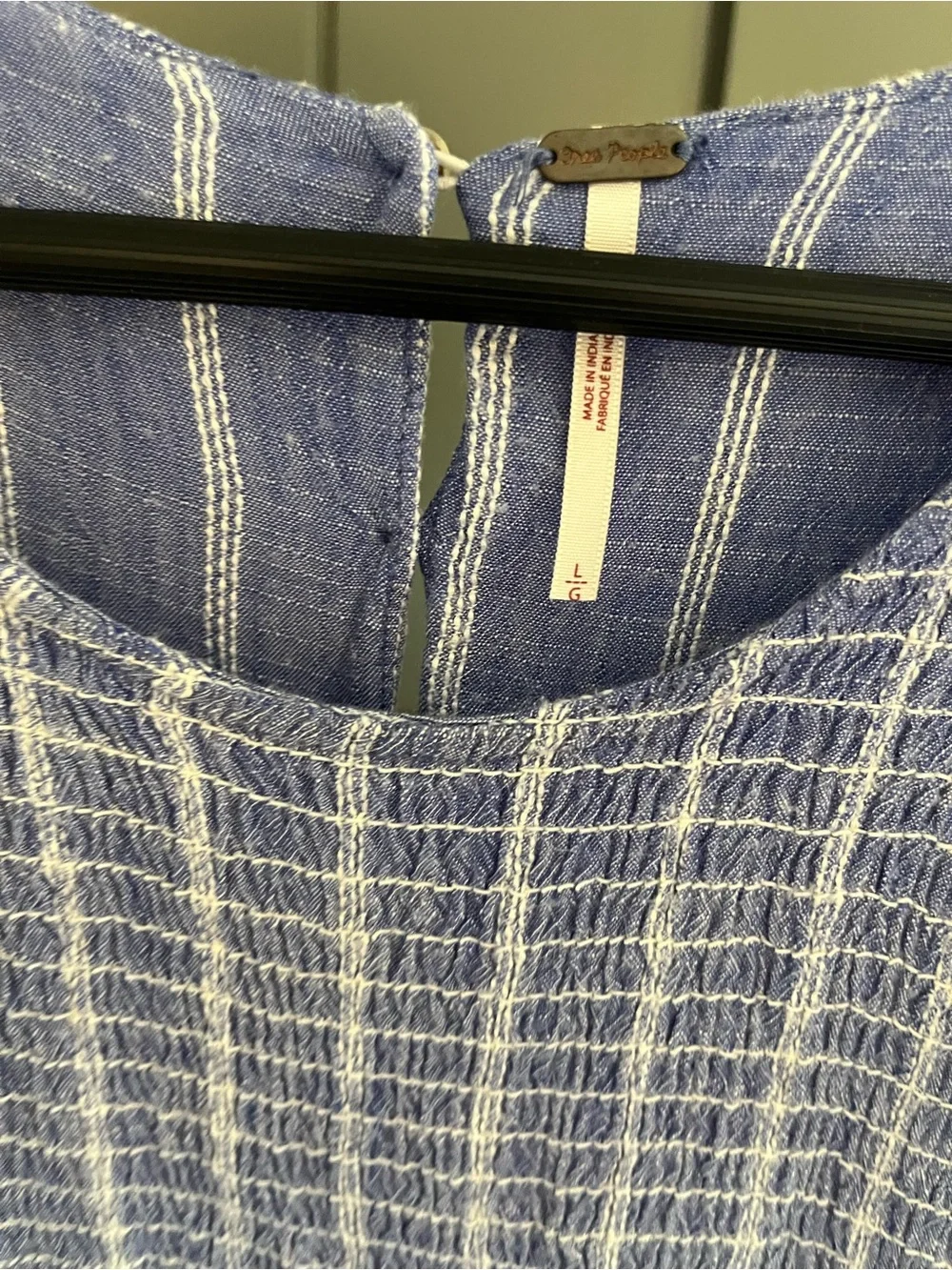 Free People Blue Striped Chambray Smocked Maxi Dress